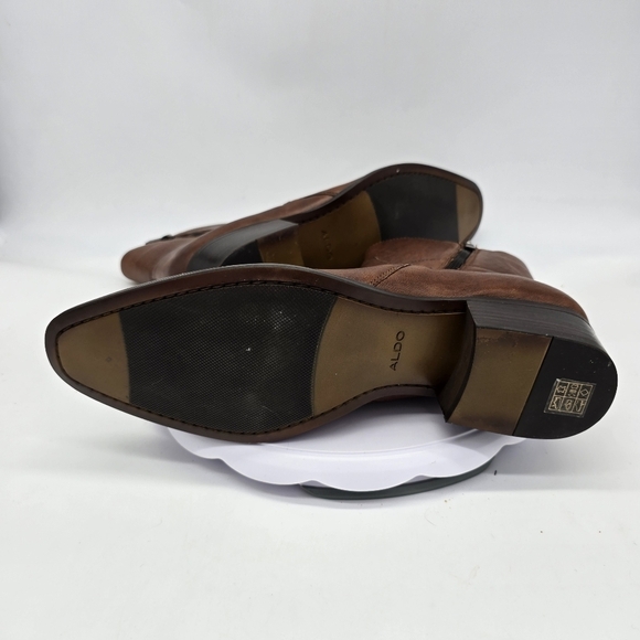 Aldo Shoes Men 11 Nalenia Leather Ankle Boots Zippers Congac Brown - Picture 7 of 7